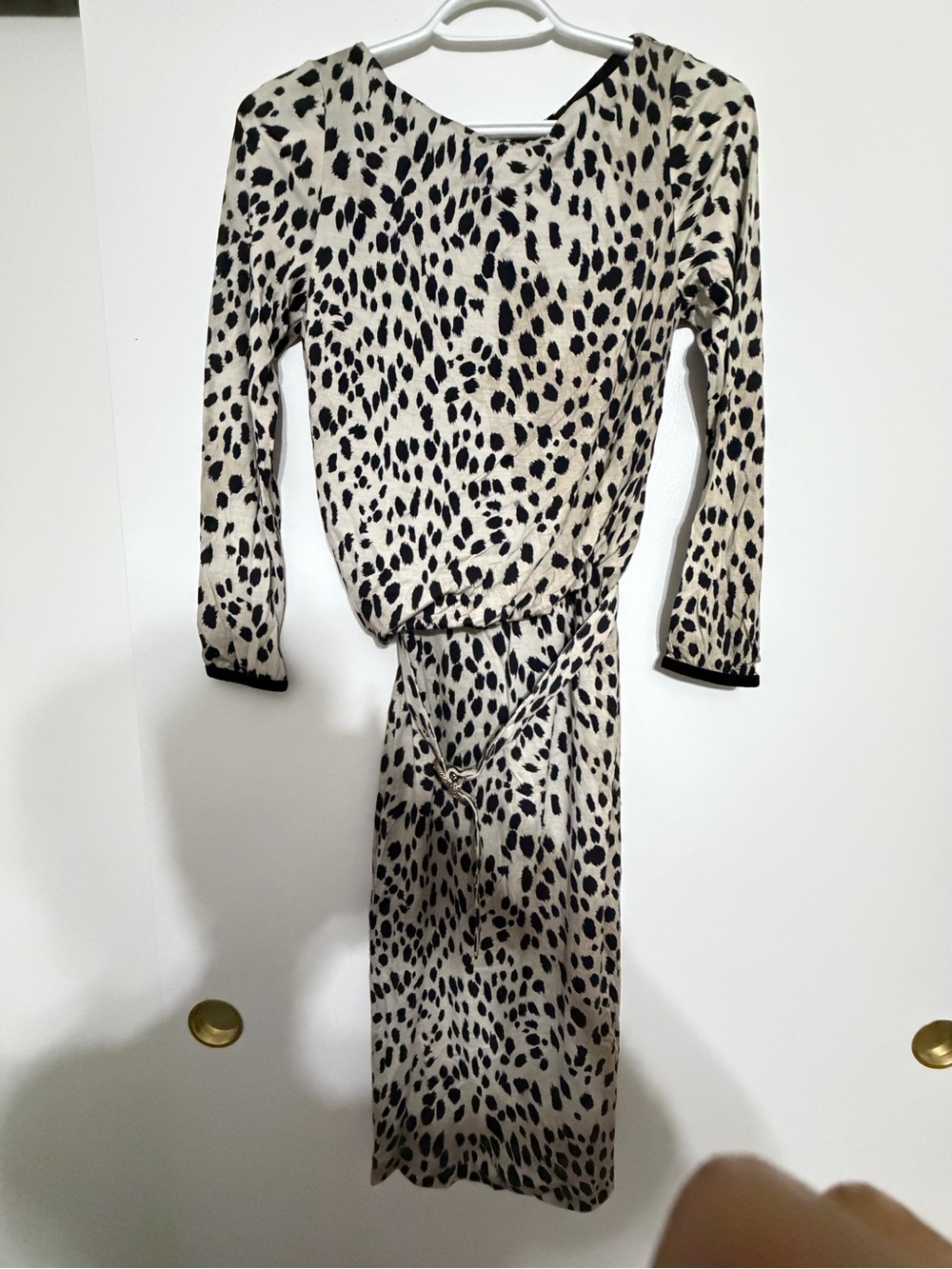 Roberto Cavalli Beige and Black Leopard Print Long Sleeve Dress size 38